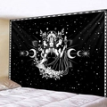 Detailed view of Hecate tarot tapestry with moon cycles and owl on bedroom wall - 95x73cm (Brushed) / Goddess Hecate Owl Torches