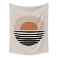 Close-up of minimalist sun and geometric stripe pattern on a decorative wall tapestry - Sunset Geometric Stripe Style-7