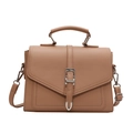 Borsa a tracolla in ecopelle marrone chiaro con patta a V e manico per donna - Cachi