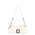 White minimalist underarm bag with litchi texture and black square buckle detail - White