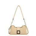 French design cream underarm bag with lychee texture and black square buckle detail - Khaki