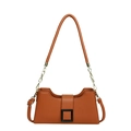 Brown litchi grain shoulder bag with wavy top edge and gold chain strap detail - Tan