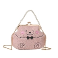 Bolso de peluche rosa con asa de perlas, cadena dorada y bordado de oso lindo - Rosa