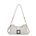 Borsa sottobraccio stile francese in pelle beige con fibbia quadrata e tracolla a catena - Grigio