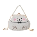 Bolso oso de peluche blanco con asa de perlas y correa de cadena color dorado - Blanco