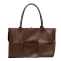Large dark brown woven leather tote bag with thick intrecciato pattern and dual handles - Brown