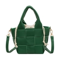 Borsa a tracolla intrecciata verde scuro con trama a griglia e custodia interna - Verde