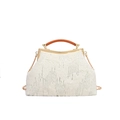 White plush evening clutch with silver sequins, golden frame and brown handle for winter - White