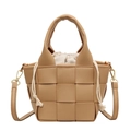 Borsa a secchiello intrecciata kaki alla moda per donna con custodia interna a coulisse - Cachi