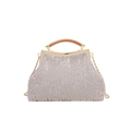 Gray plush evening handbag with silver sequins and a gold chain strap for women - Gray