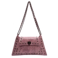 Retro dusty pink shoulder bag with metallic studs, square clasp, and chain strap - Rose Pink