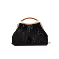 Plush evening clutch in black with silver sequins and golden metal chain strap - Black