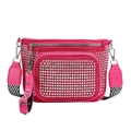 Rose pink suede crossbody bag featuring silver stud embellishments and herringbone strap - Rose Red