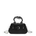Klassische schwarze Handtasche mit Silberbogen-Griff und Metall-Schnallen-Detail - Schwarz