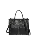 Borsa tote leopardata grigia e nera con doppie tasche frontali e tracolla removibile trendy - Stampa Leopardata Nero