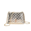 Elegant gold quilted chain shoulder bag with metallic finish and metal lock clasp - Gold