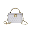 Elegant white crossbody box bag with pearl rivets and golden metal handle detail - Off White