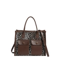 Grande borsa tote leopardata con finiture in ecopelle marrone e tracolla regolabile - Stampa Leopardata Grigio