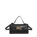 Bolso de mano negro con textura trenzada, hebilla dorada y correa ajustable elegante - Negro