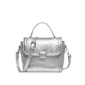 Borsa a spalla argento minimalista con trama metallica spazzolata e tracolla - Argento