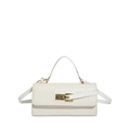 Bolso cuadrado minimalista en blanco crema con textura trenzada y cierre de metal dorado - Blanco
