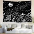 Arazzo mandala luna e sole in bianco e nero con cielo stellato e montagne innevate - Stile Montagne Stellose (款式-8) / 200*150cm (Spazzolato)