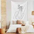 Detalle de tapiz minimalista con retrato floral en un entorno de dormitorio acogedor y moderno - 95x73cm (Cepillado) / Chica de las Flores B (Estilo-4)