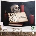 Halloween Wandteppich mit Totenkopf und Kerzen Variante für die Wohnzimmerdekoration - Groß / Gebürsteter Stoff / Skelett-Kerzen-Stil