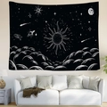 Arazzo mandala con sole e luna bianco e nero appeso sopra un divano moderno - Stile Galassia Celestiale (款式-10) / 200*150cm (Spazzolato)