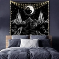 Arazzo fasi lunari bianco e nero con lupi che ululano e stelle per arredamento camera - 200*150cm / Luna Montagna Lupo (Stile-6)