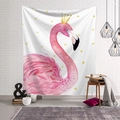 Detail view of pink flamingo tapestry with crown on white brick wall background - Pink Flamingo with Golden Crown