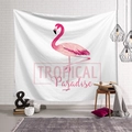 Pink flamingo tapestry with Tropical Paradise text for modern bedroom wall decor - Tropical Paradise Minimalist Flamingo