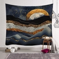 Noords wandkleed met abstract berglandschap, gouden maan en een schitterende sterrenhemel - 95x73cm / Model 5