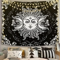 Arazzo con fasi lunari e teschio per decorazione murale della camera - 200*150cm / Tripla Luna Sole (Stile-7)