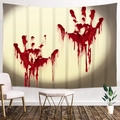 Halloween Wandteppich mit roten blutigen Handabdrücken auf beige gestreiftem Stoff - Stil 7 / 200*150cm (Gebürstet)