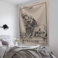 Strength Tarot Card VIII tapestry wall hanging in beige and black for home decor - 200*150cm (Brushed) / Strength (Style-7)