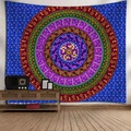 Arazzo da parete mandala bohémien con sfondo blu intenso e motivi geometrici vivaci - Stile 15 / 95x73cm (Spazzolato)