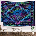 Bohemian tapestry featuring mystical sun and moon patterns in psychedelic blue and purple - 200x150cm (Brushed) / Psychedelic Sun and Stars (Style-6)