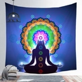 Blue mandala tapestry featuring seven chakra symbols for yoga and meditation decor - Style 3 / 95x73cm (Brushed)