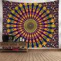Arazzo mandala bohémien blu scuro e oro appeso sopra un mobile in legno vintage - Stile 14 / 95x73cm (Spazzolato)