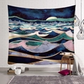 Modern wandkleed met abstract landschap en golfpatronen in donkerblauw en goud - 95x73cm / Stijl 8
