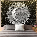 Black and white lunar eclipse sun mandala tapestry with starry sky for wall decor - 95x73cm (Brushed) / Mandala Sun Moon (Style-11)