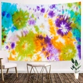 Colorful tie-dye wall tapestry with vibrant purple and green patterns in a modern living room - Purple Yellow Green Blue Round Artistic Diffusion (Style-10)