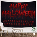 Halloween wall tapestry featuring a bloody Happy Halloween text and alphabet on black brick - Style 2 / Customized (Contact Customer Service)