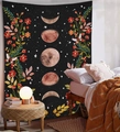 Floral lunar eclipse tapestry with moon phases and flowers for bedroom wall decor - Vertical Moon Phases with Red Flowers (Style-6)