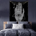 Mystic tapestry with skeleton hand and lunar eclipse print for bedroom wall decor - 95x73cm (Brushed) / All-Seeing Eye Hand (Style-16)