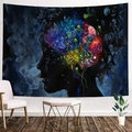 Artistiek wandtapijt met kleurrijk bloemrijk hersensilhouet op zwarte achtergrond decor - 95x73cm / Bloemenportret (款式-12)