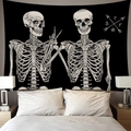 Skull digital print wall tapestry with gothic punk aesthetic for bedroom home decor - Peace Sign Skeletons (Style-9)