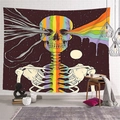 Macro view of skeleton tapestry on white brick wall with stars and moon celestial design - Rainbow Striped Skull (Style-4) / 95x73cm