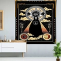 Detailed view of skull tapestry with mystic moon and sun patterns in a modern living room - Mystical Eye Occult Skull (Style-7)